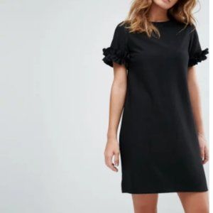 ASOS Textured Shift Dress with Puff Ball Sleeve